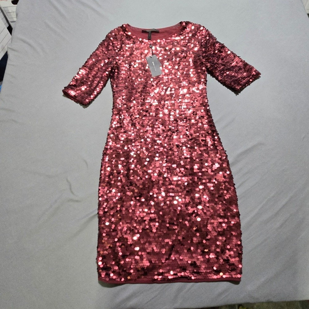 NEW BCBGMAXAZRIA Sequin Sheath Dress Womens Small Port Burgundy JQ16P296-6P4